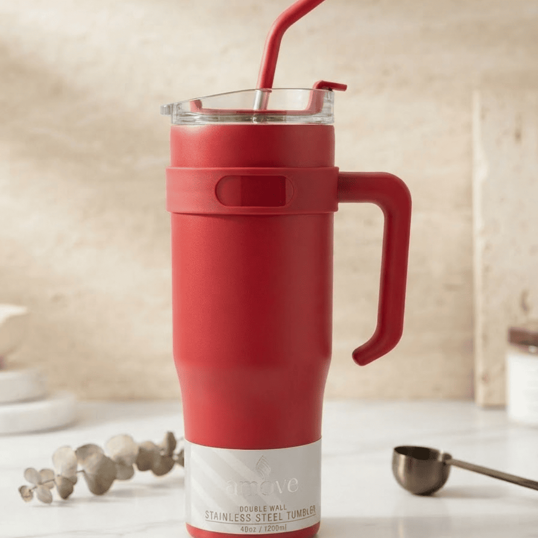 Strow Howse Best Stainless Steel Tumbler – 1000ml Insulated Travel Mug with Handle ...